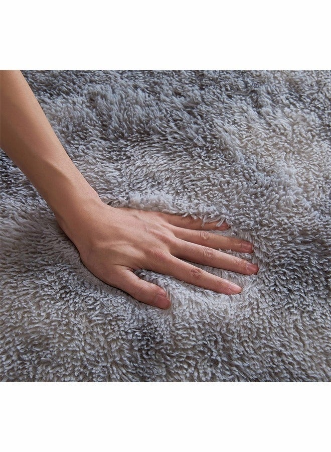 LOKIPA Modern Tie-Dyed Round Area Rug - Ultra Soft Hypoallergenic Plush Shag Rug for Kids & Teens, Non-Slip Circle Floor Mat,Safe Play Nursery Bedroom Carpet, Light Grey Boho Decor - Image 4